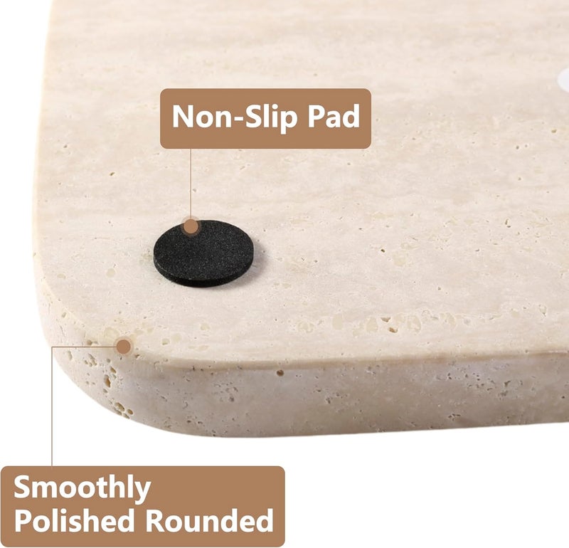karibiber Marble Vanity Tray for Dresser Organizer, Travertine Bathroom Tray Countertop, Beige Decorative Serving Trays, Kitchen Sink Storage, Jewelry & Perfume Holder(Travertino Romano) - Image 3